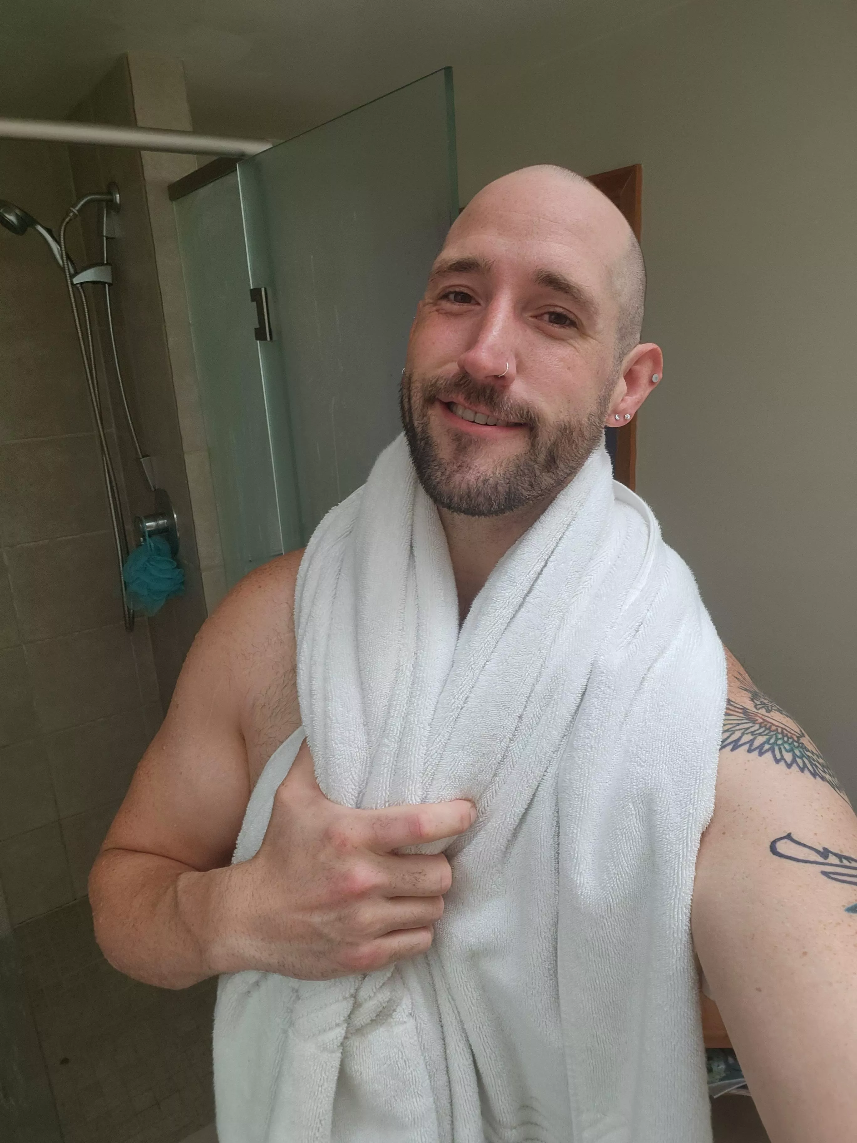 Wasn't sure about the shaved head look... But think it's here to stay for a bit... Thoughts? Wasn't sure about the shaved head look... But think it's here to stay for a bit... Thoughts?