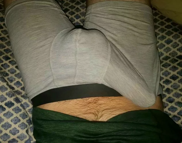 Boxer briefs stretching to hold my cock