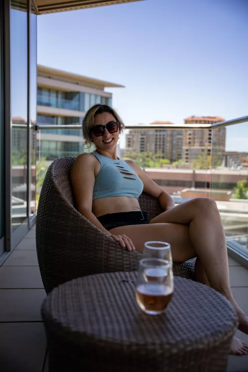[F] Enjoying some wine on the hotel balcony