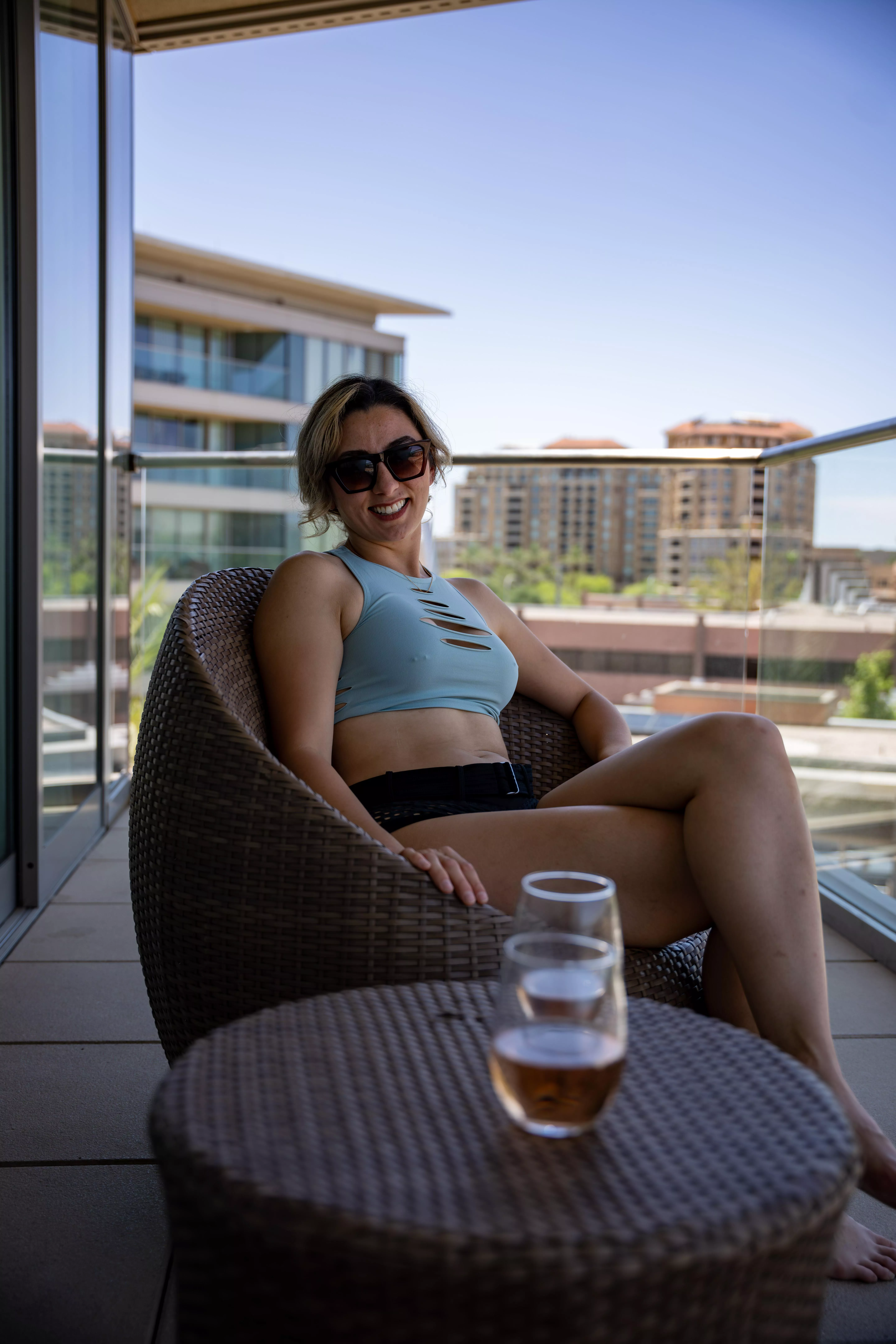 [F] Enjoying some wine on the hotel balcony