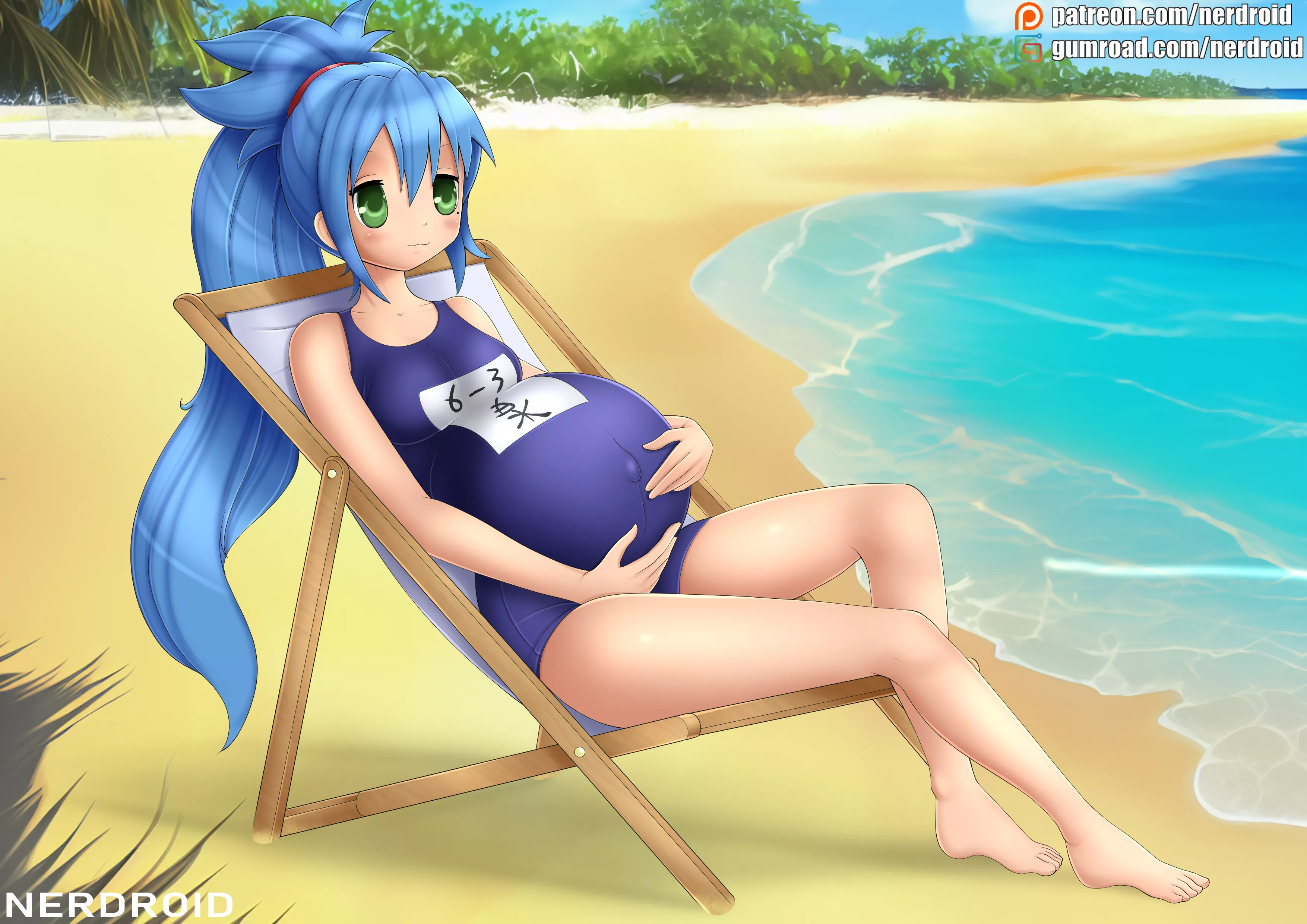 Konata from Lucky Star is relaxing on the beach - Made on commission(NerDroid)