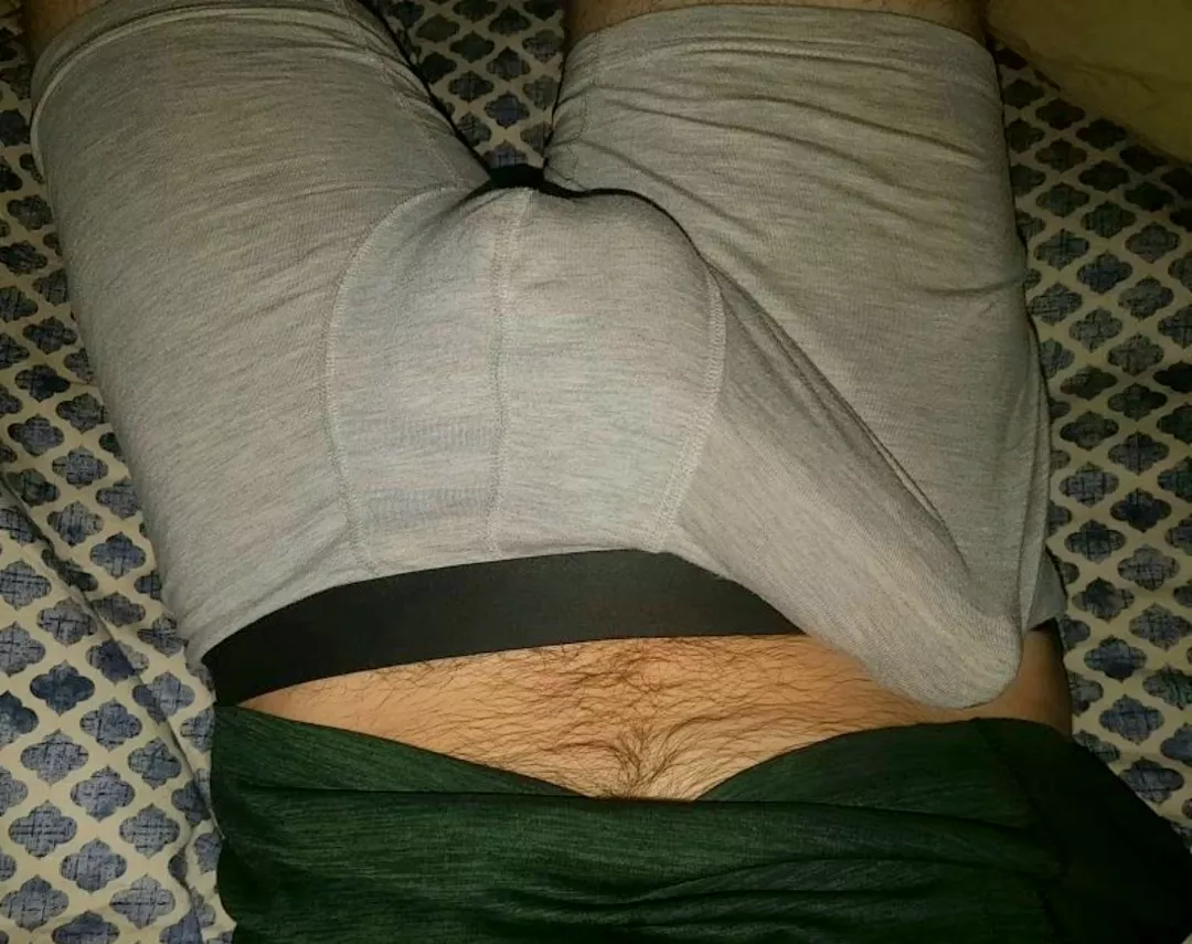 Boxer briefs stretching to hold my cock