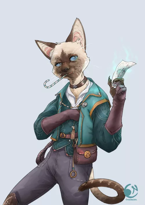 Ives, the arcane sweeper with a taste for catnip candy cane (OC for pbp, art by me)