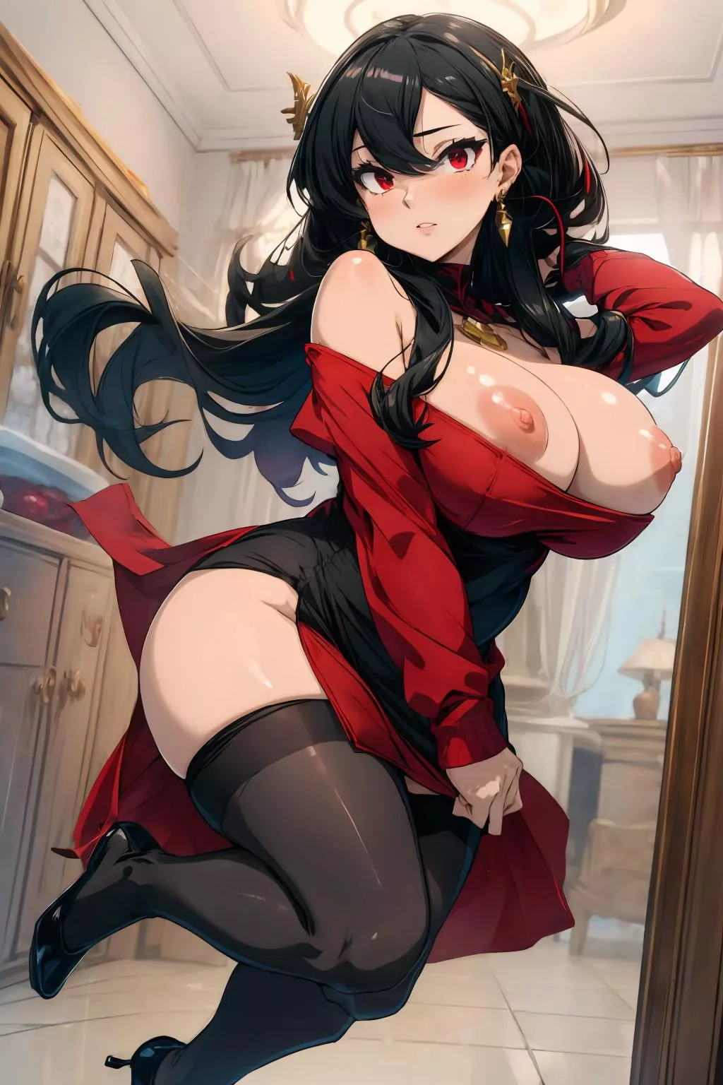 Walked in on housewife Yor getting ready (Yodayo AI)