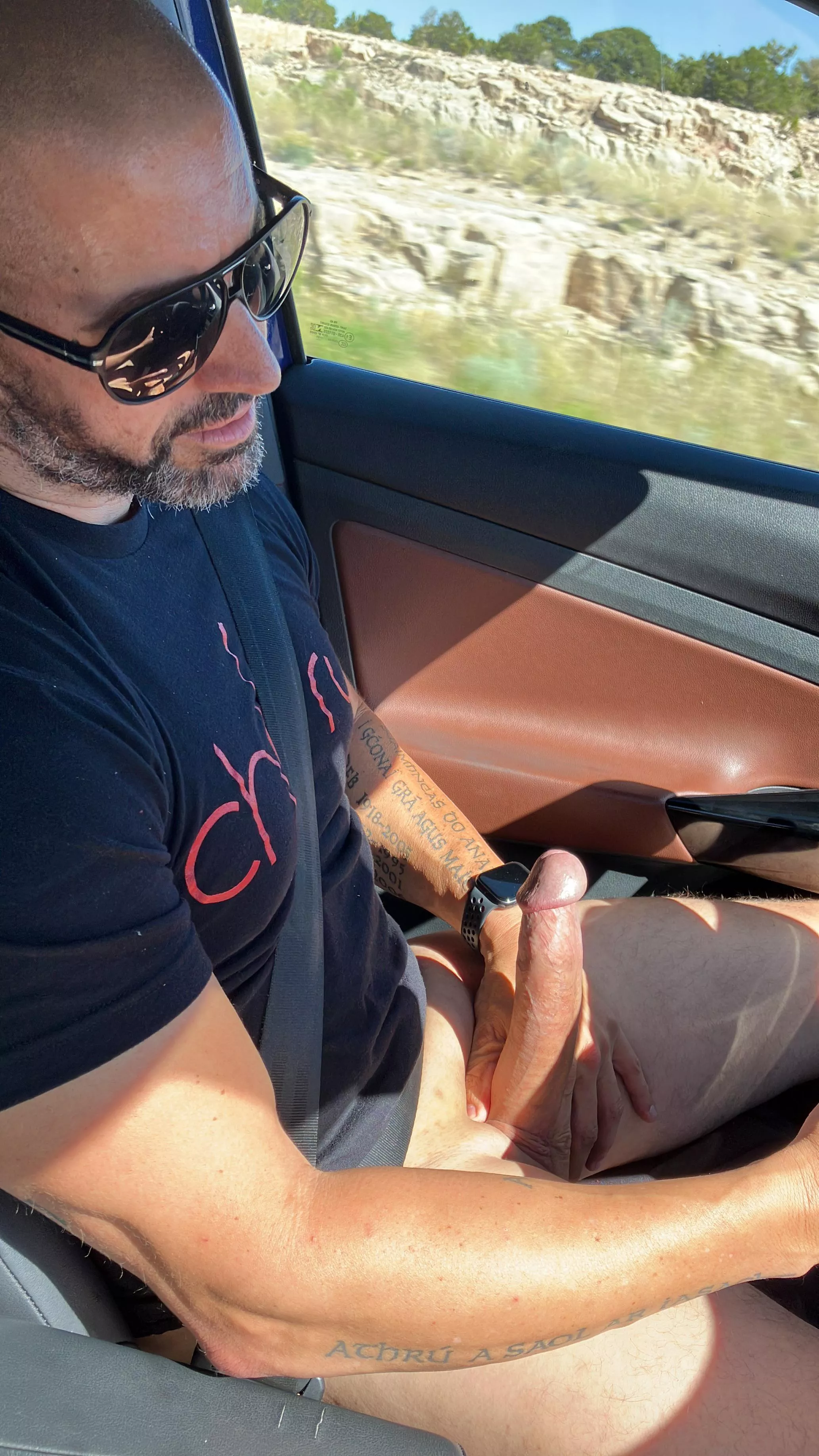 Hard boner in the car