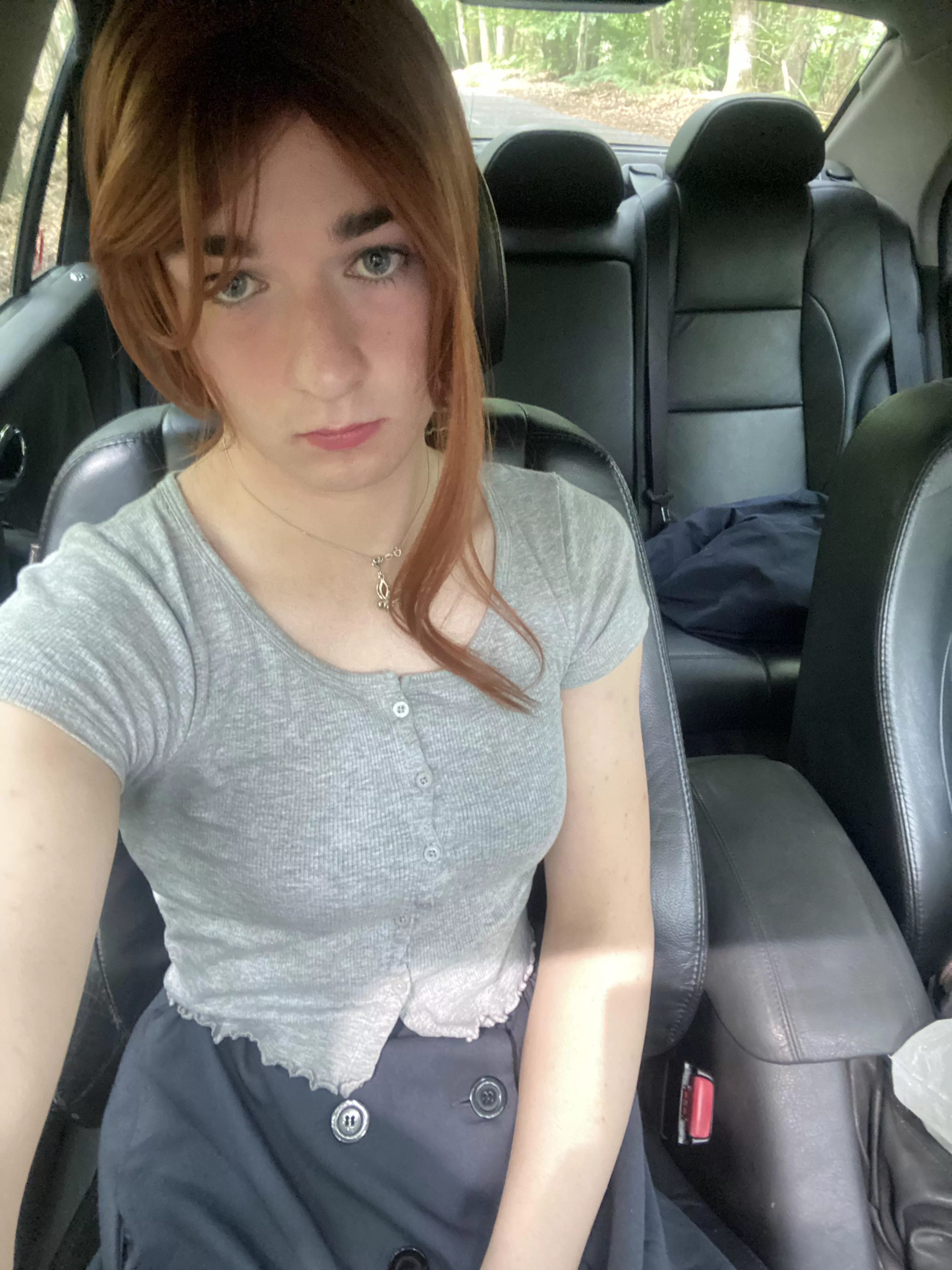 Sad manly looking femboy goes for a drive