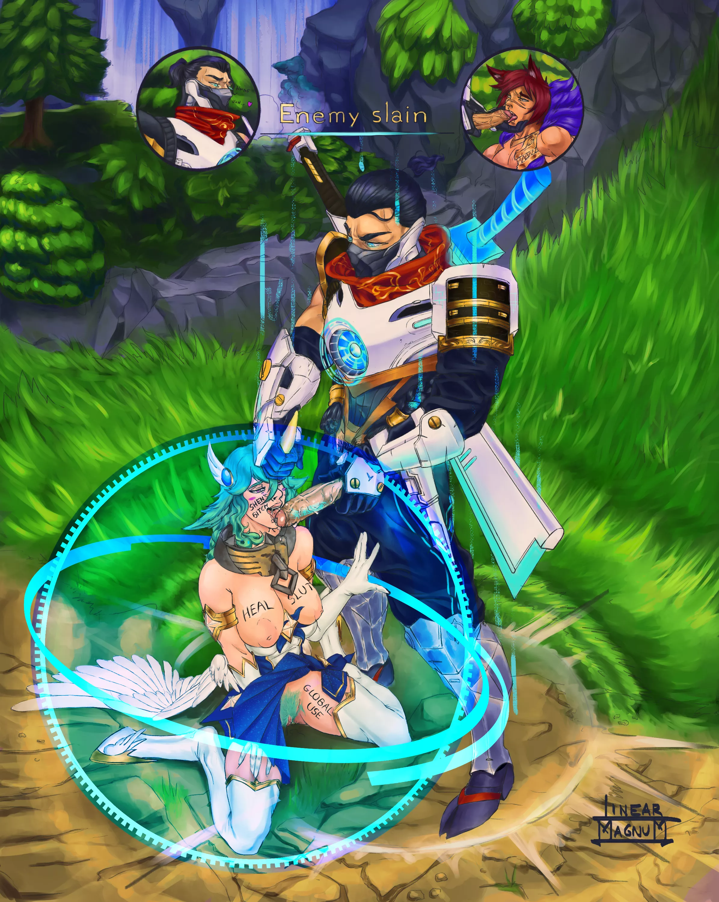 Shen ulting soraka after winning an 1v1 against sett (Linear Magnum)