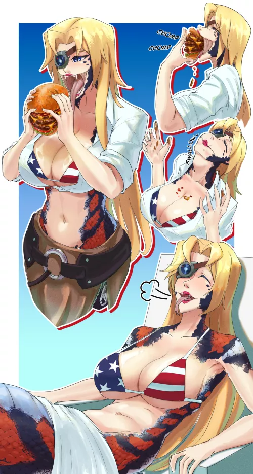 Olivia enjoying a burger (PennPerun)