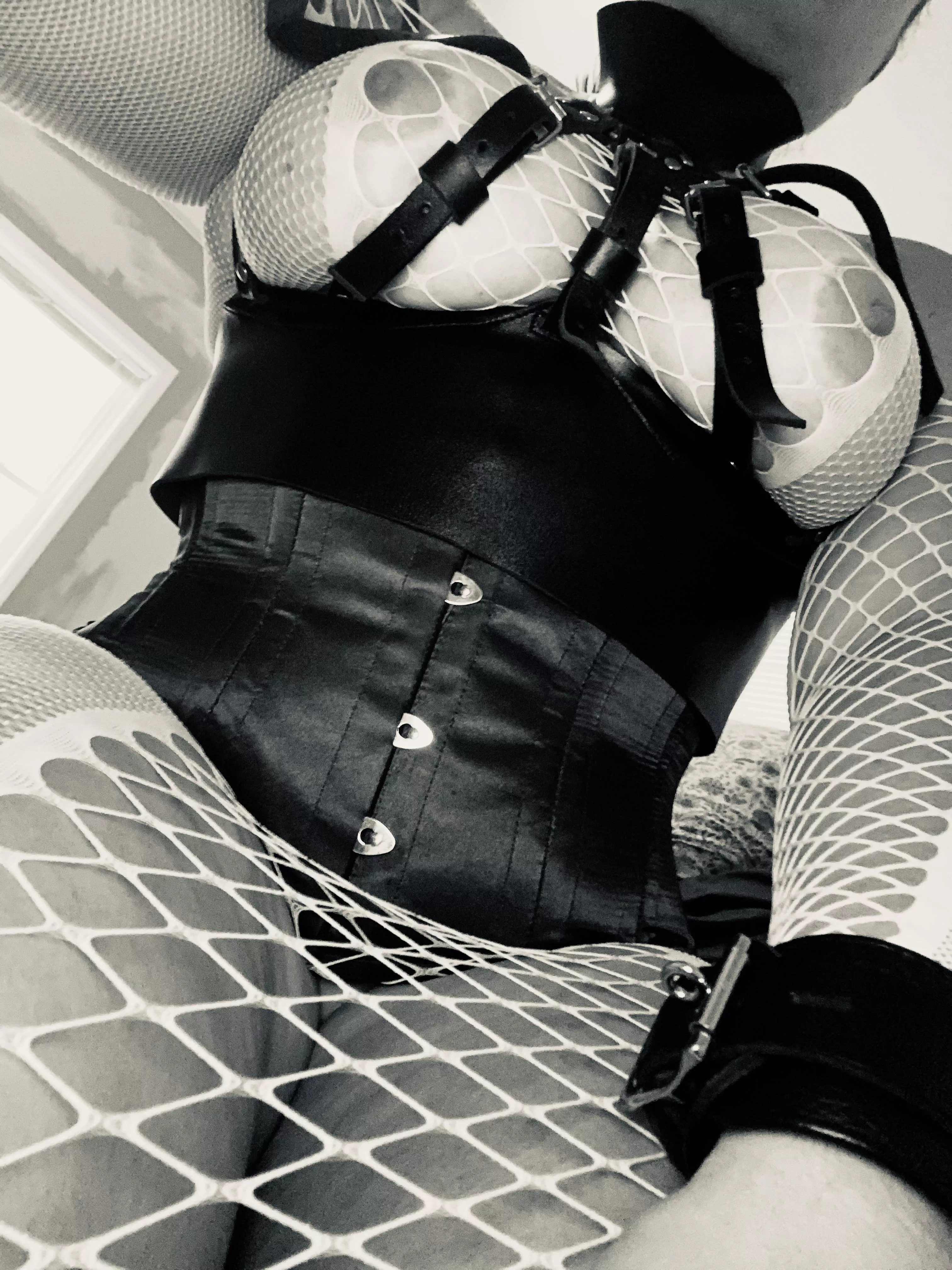 Satin, fishnet, and leather😈