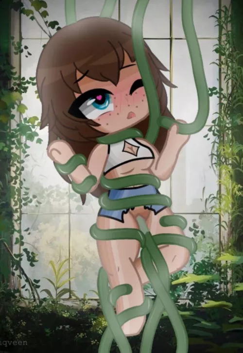 Adventurous Elena finds herself captured by a tentacle plant whilst exploring an abandoned building (F19, Art by Me)