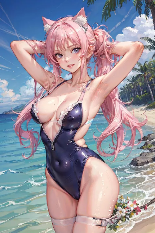 Neko wearing a swimsuit