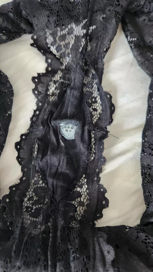 Put my panties on for day two, rubbed my tongue and on them!