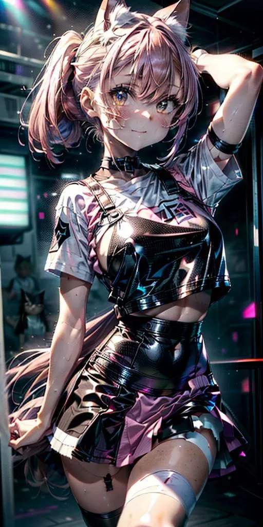 Catgirl dancing in a nightclub (Yodayo AI contest)