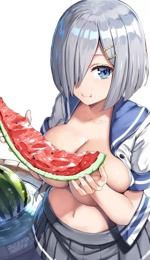 Hamakaze eating a Watermelon (Belko) [KanColle]