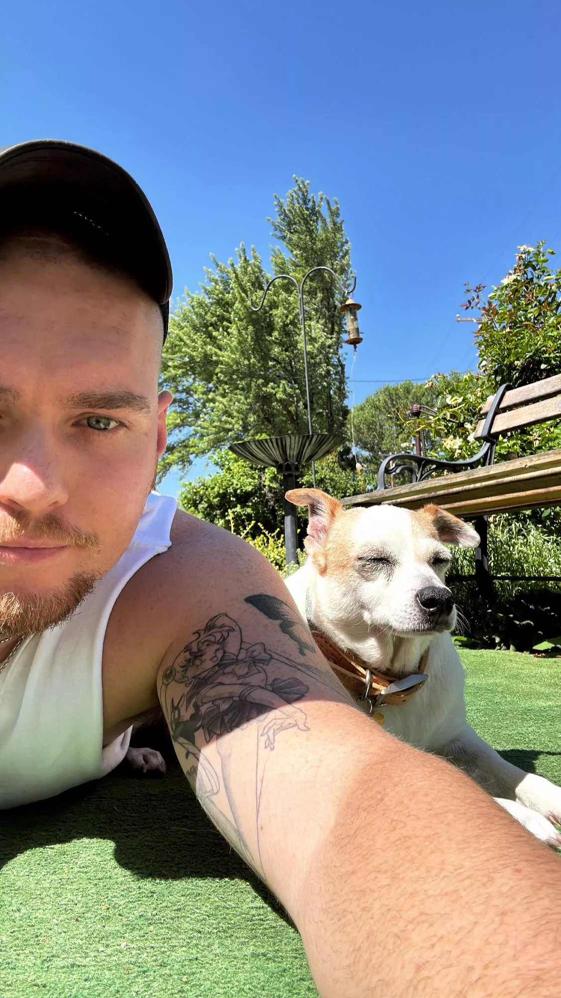 He’s catching some sun with dad