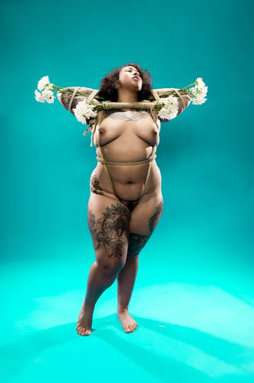 Valentine VonBettie tied with flowers - rope and photo by me (The Dark Arts)