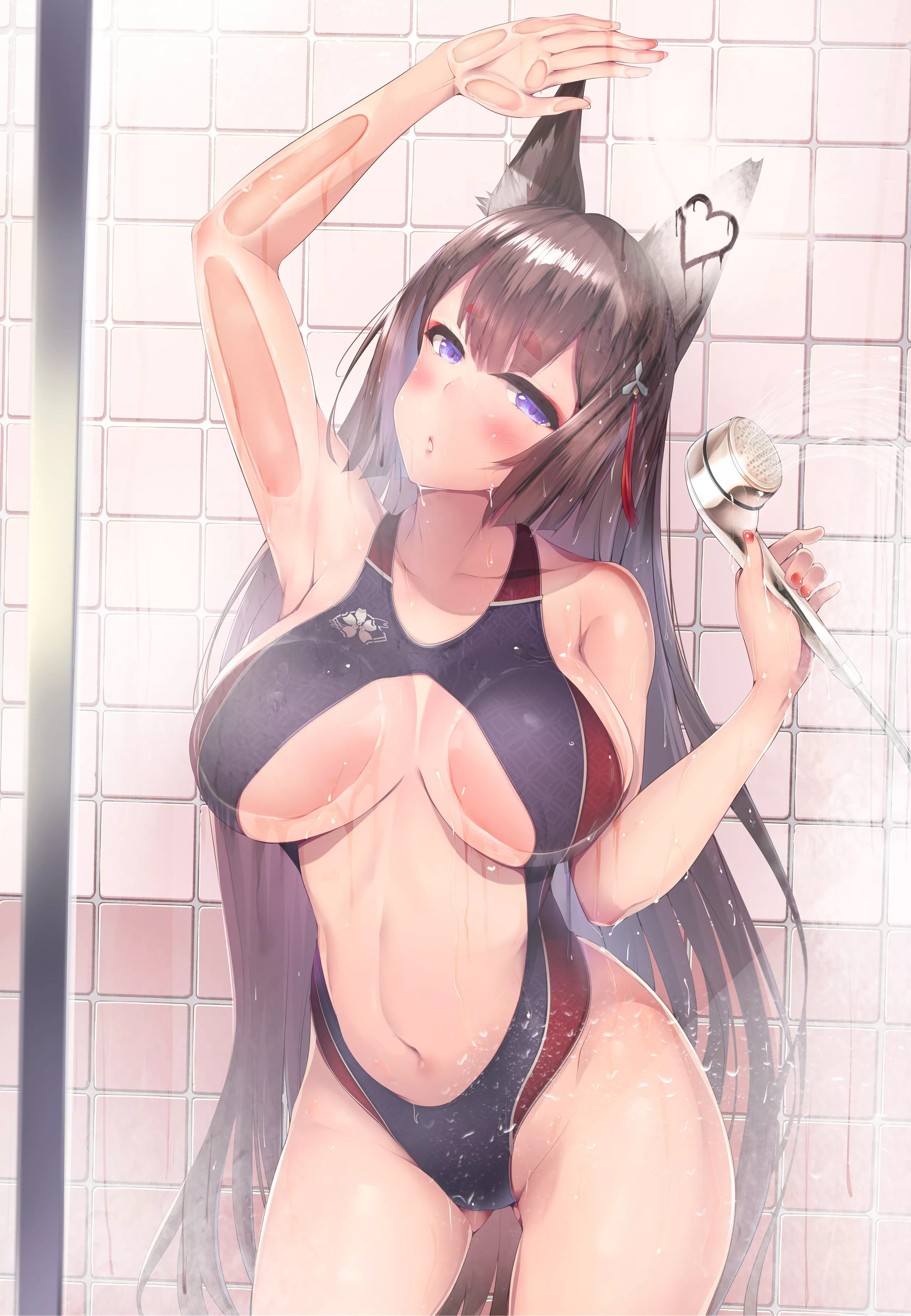 Amagi Pressing her Body into Mirror to Tease Commander's Dick [Azur Lane] (nksk)