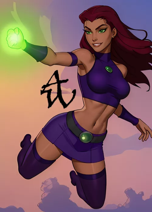 [Artwork] by (Abel_Waters) Starfire soars through the skies.