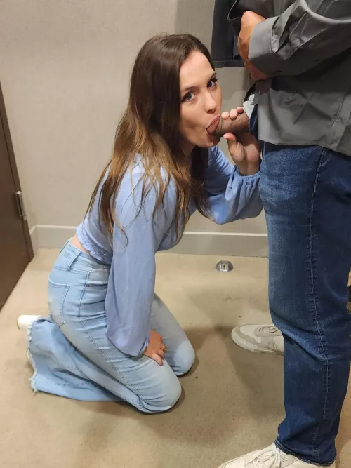 Blowing me in a dressing room