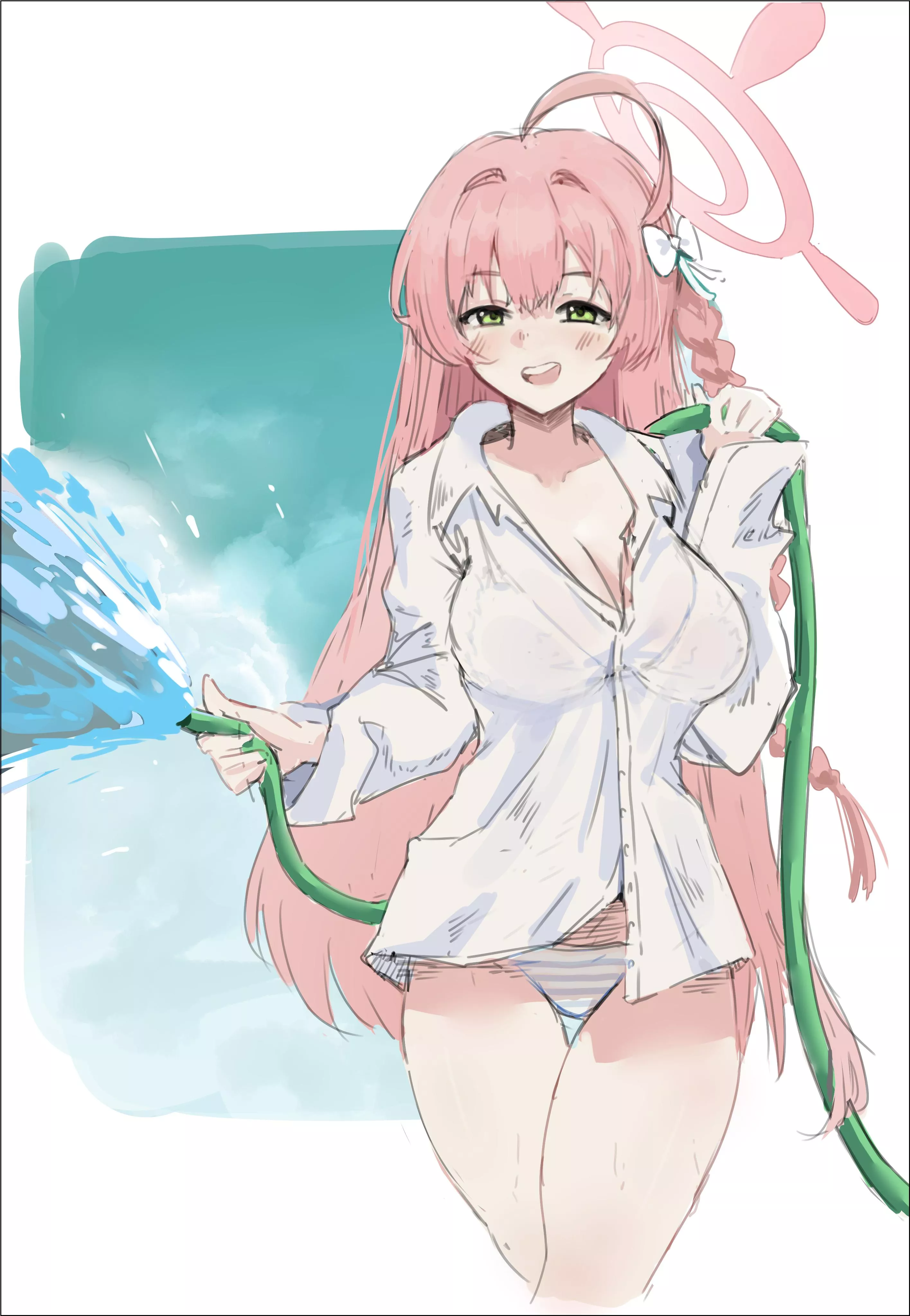 Hanako splashing some water (@erumyuu) [Blue Archive]