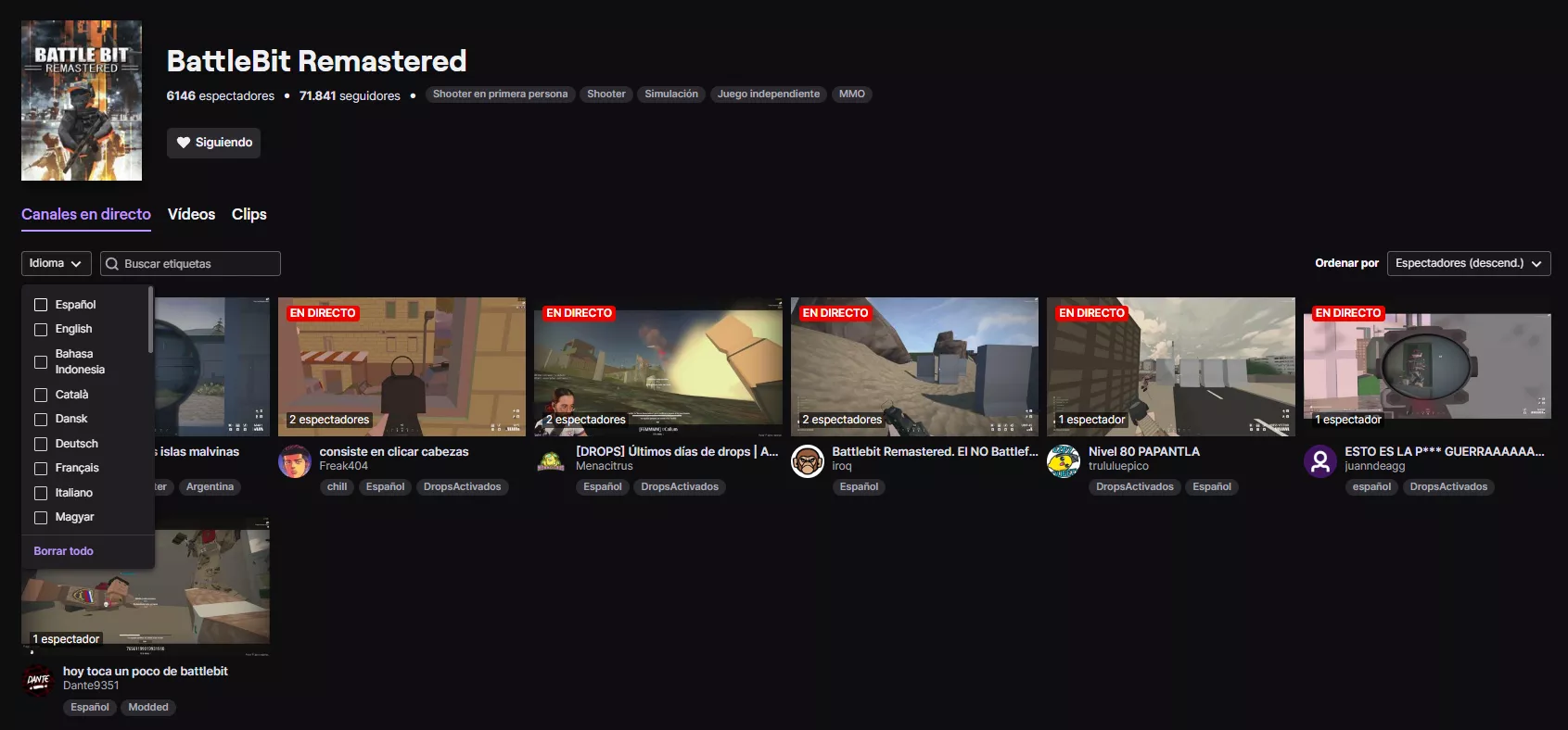 Why is Twitch only showing me Spanish Channels if I didn't set any tags or filters??