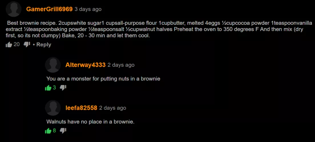 Brownies should or shouldn't have walnuts?