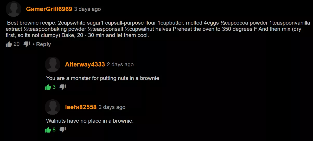 Brownies should or shouldn't have walnuts?