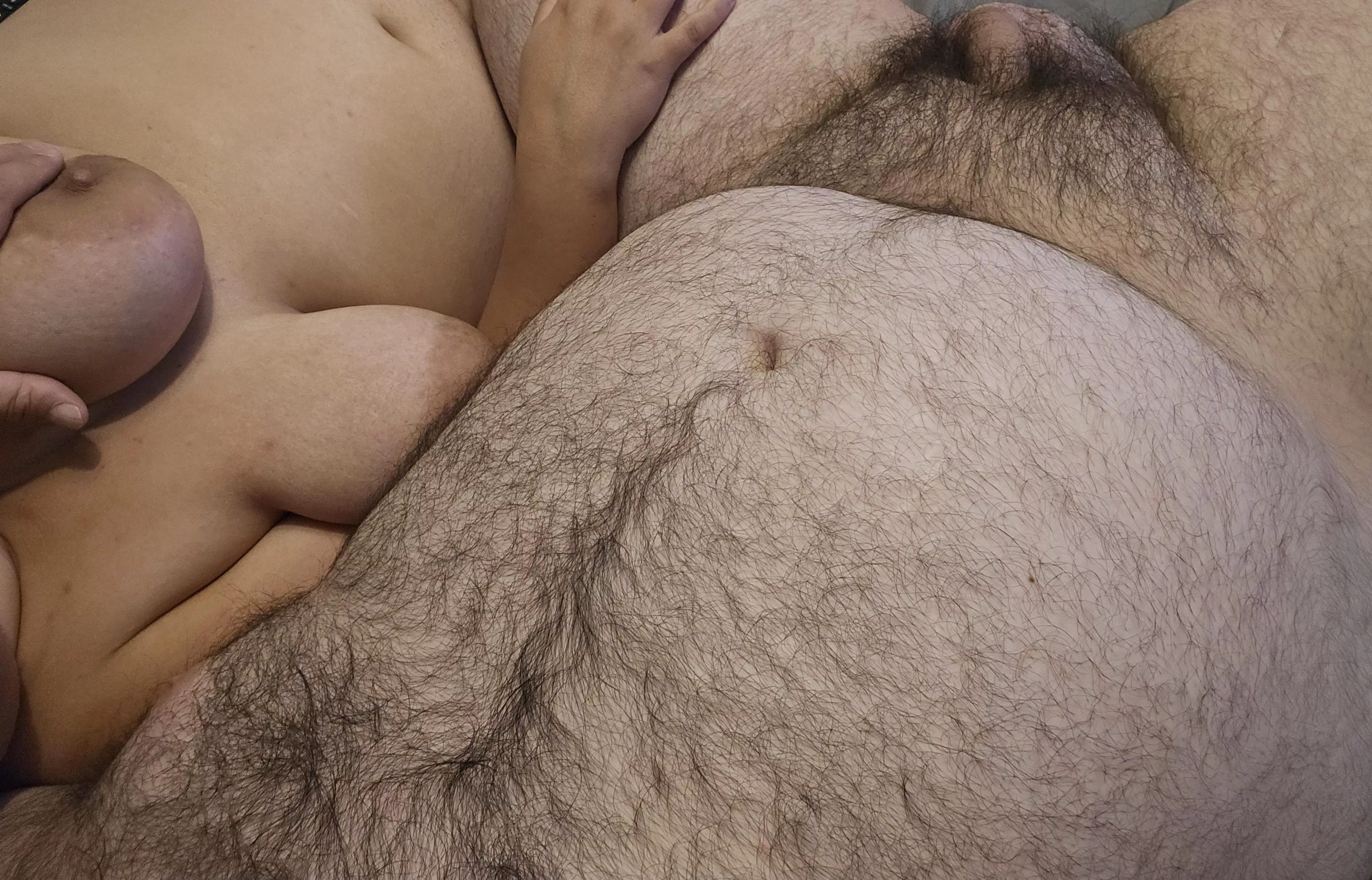 Chubby couple that chill naked together, stay happy together