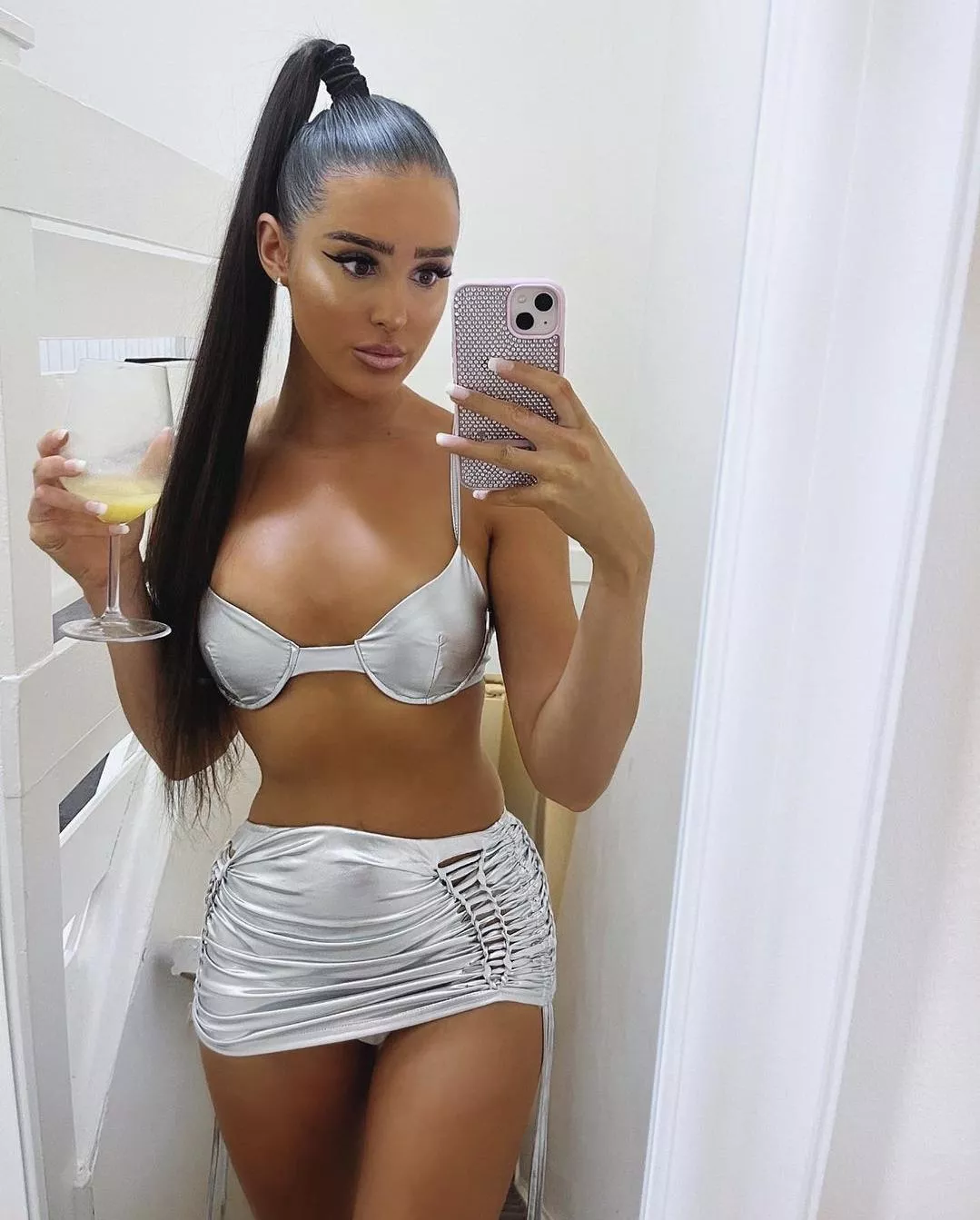 Shiny slut flashing her panties