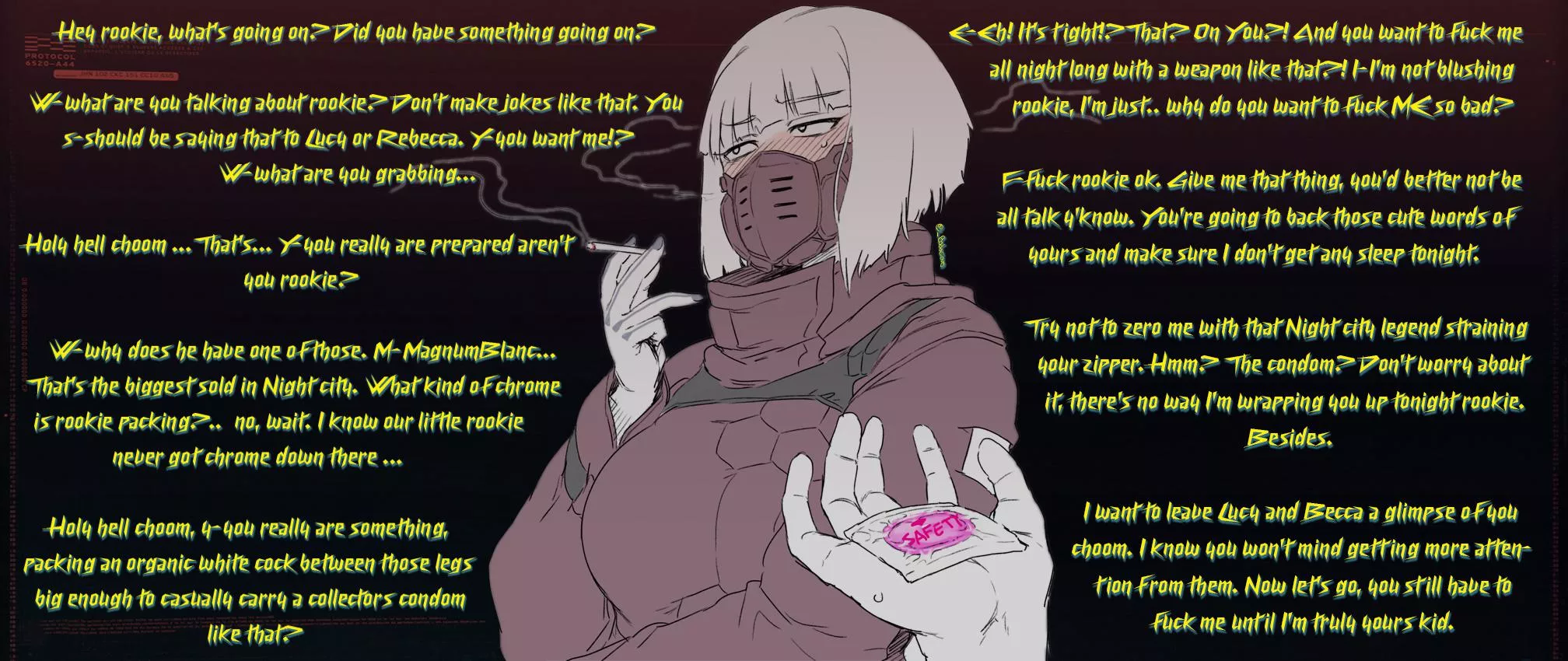Kiwi's Rookie [Imminent Sex][Asking for Sex][Condom][Wholesome][Cyberpunk][BLEACHED] art by: tsukudani