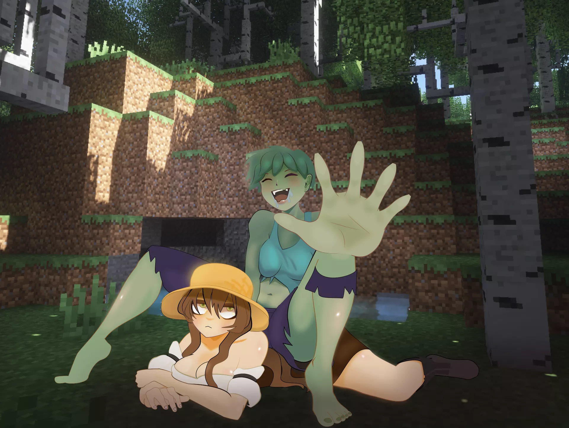 Zambi gorl wants 2 eat raw meat, but Villager-chan won't let her