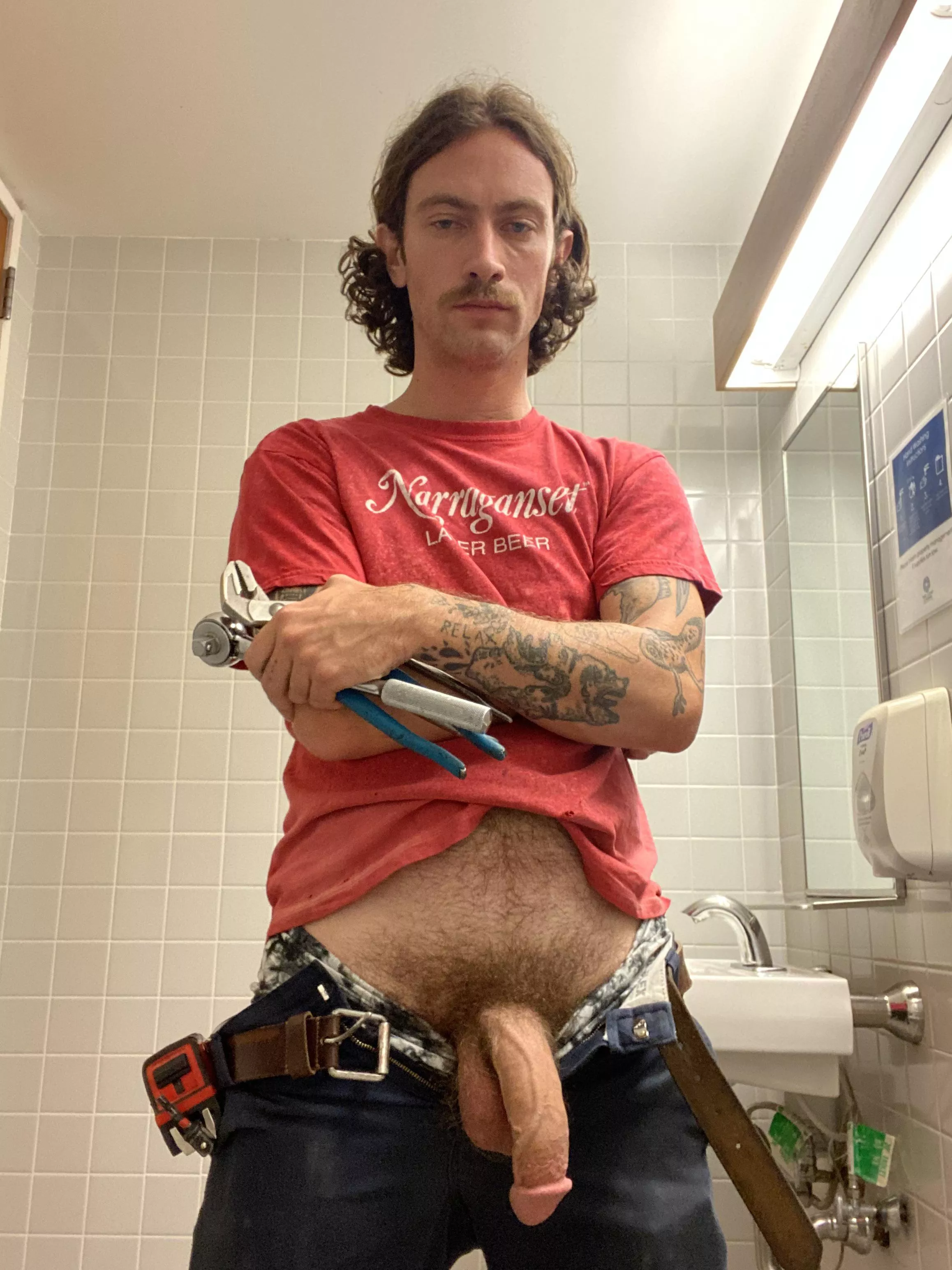 Repairing some sinks in an office bathroom today. What if you ran into me like this at work?