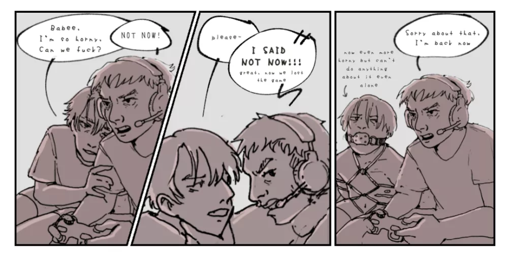 A three panel gay comic