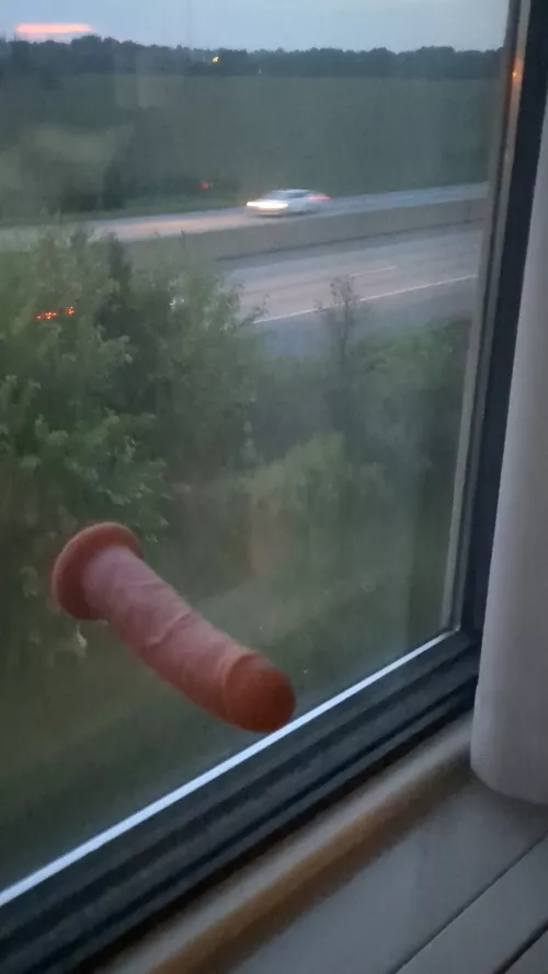 Fun against hotel window