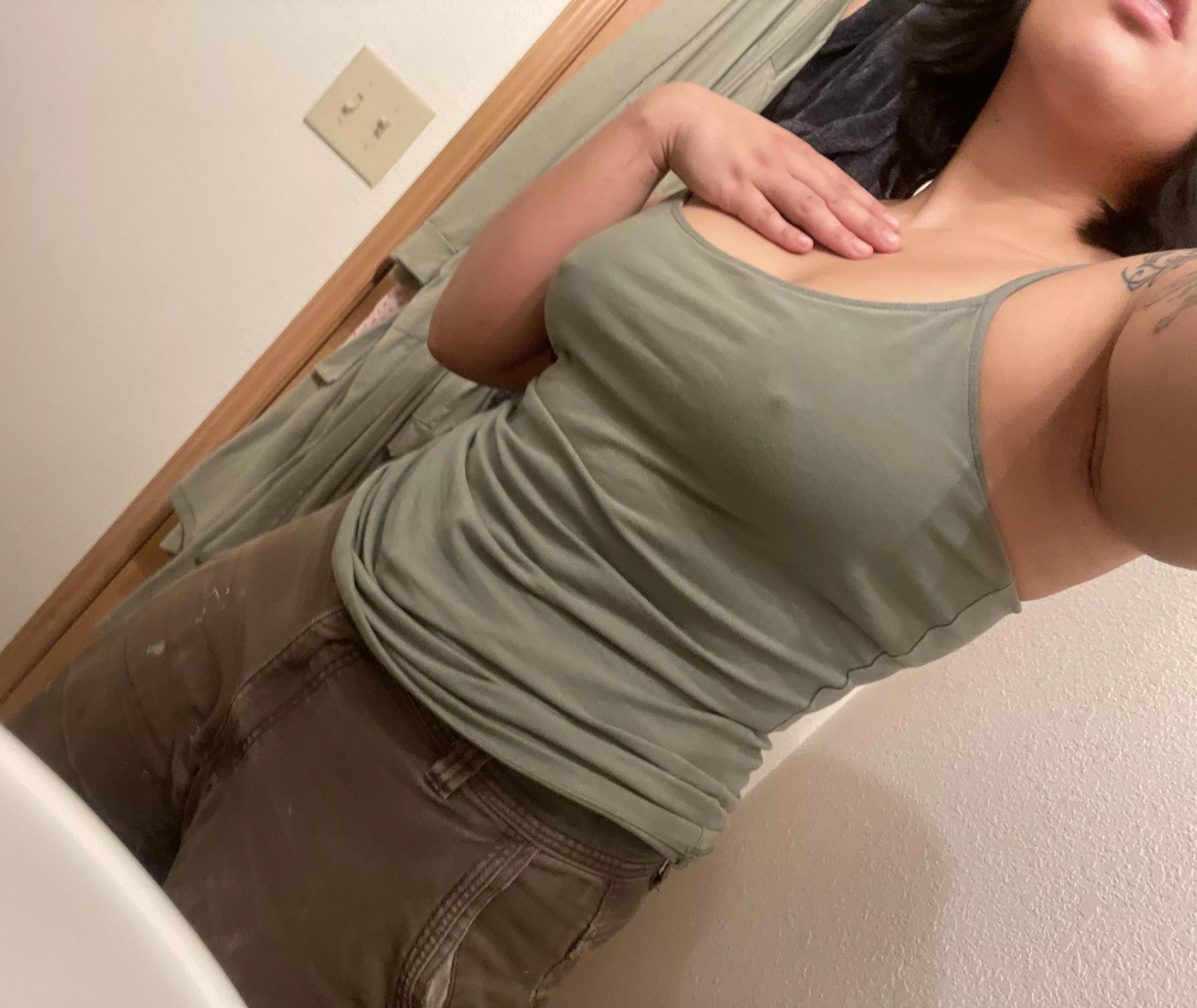 Love not wearing a bra with my tank tops ^_^