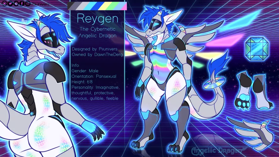 Reygen the Cybernetic Angeliic Dragon (my open species) (Artist: me, Twitter @Piiunivers)