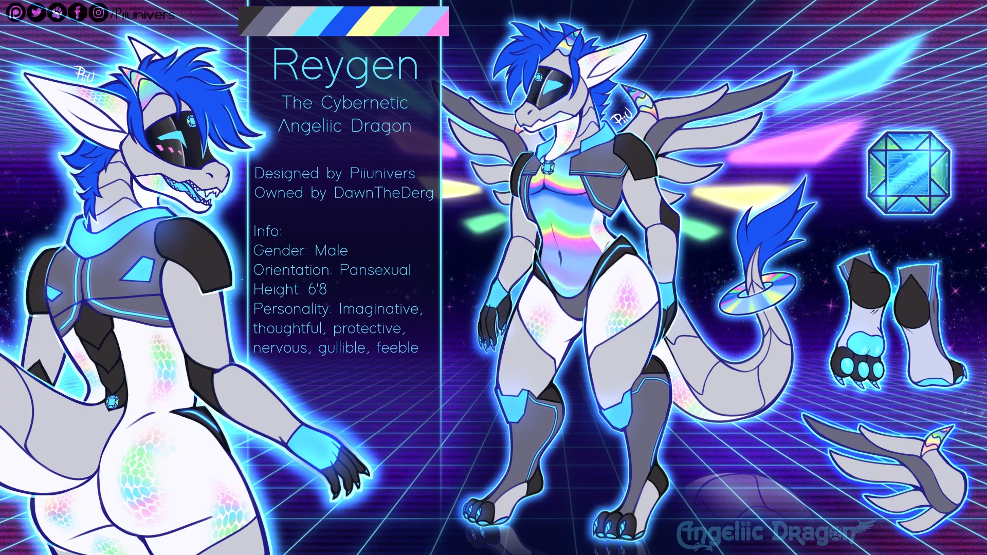 Reygen the Cybernetic Angeliic Dragon (my open species) (Artist: me, Twitter @Piiunivers)