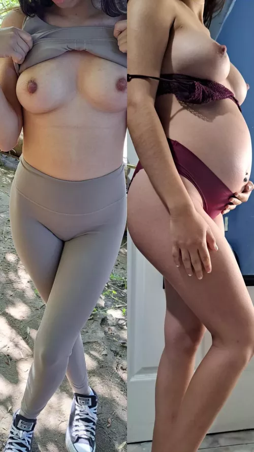 Wife before and during pregnancy. Bull came inside of her on her date then i came in her when she came home.