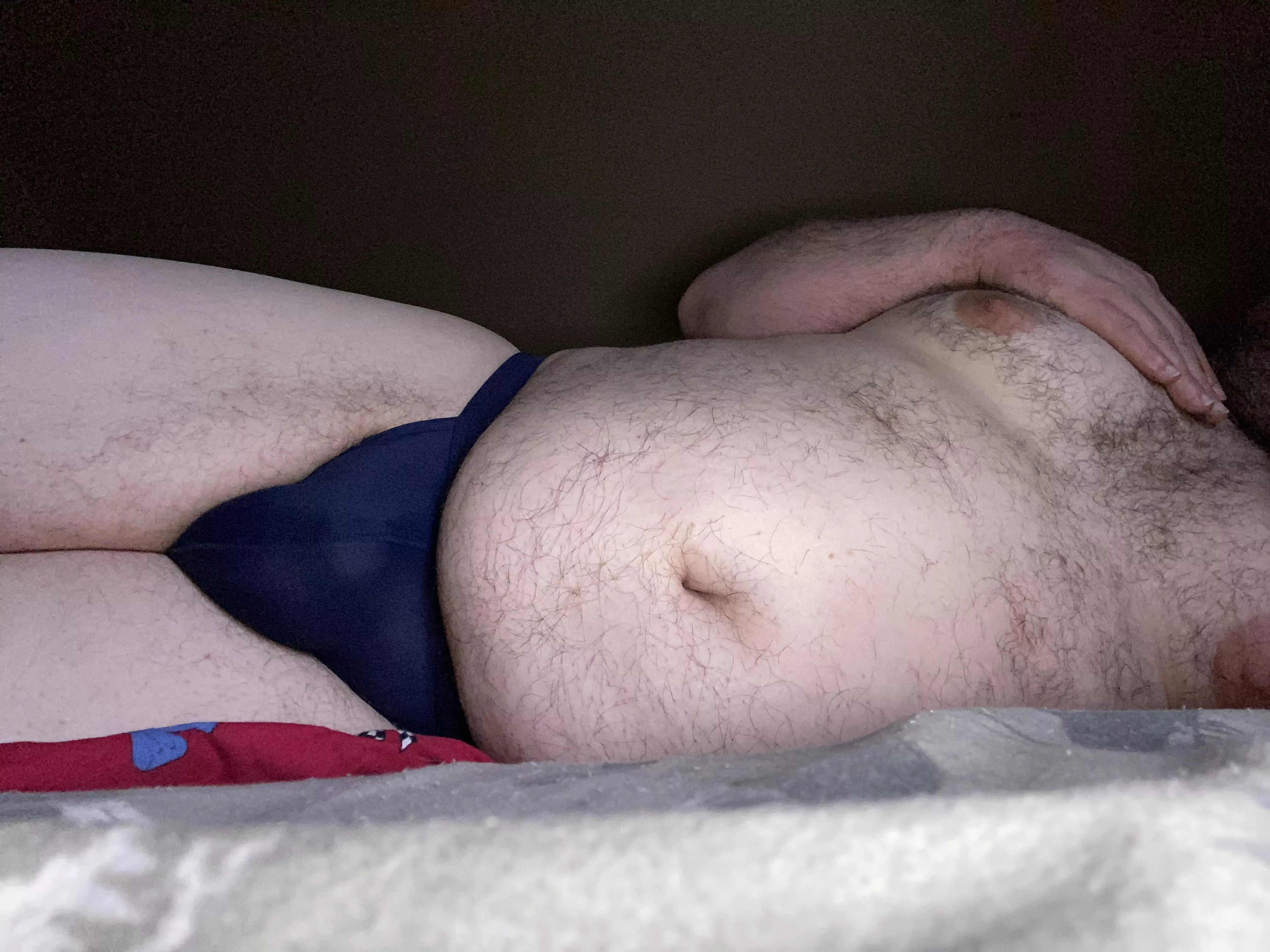 Wore only my jockstrap to bed last night for the first time. Woke up in the middle of the night feeling cold, exposed and vulnerable. Kinda liked it.