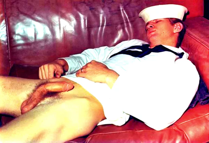 After a late night of drinking, this sailor crashed on my couch and ended up looking like this. He knows I'm gay - is this an invitation? ♂️👅🍆💦😋