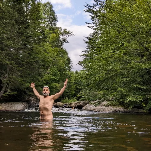I can only get to the swimming hole once a year and I wasn't going to let cool cloudy weather and cold water stop me.