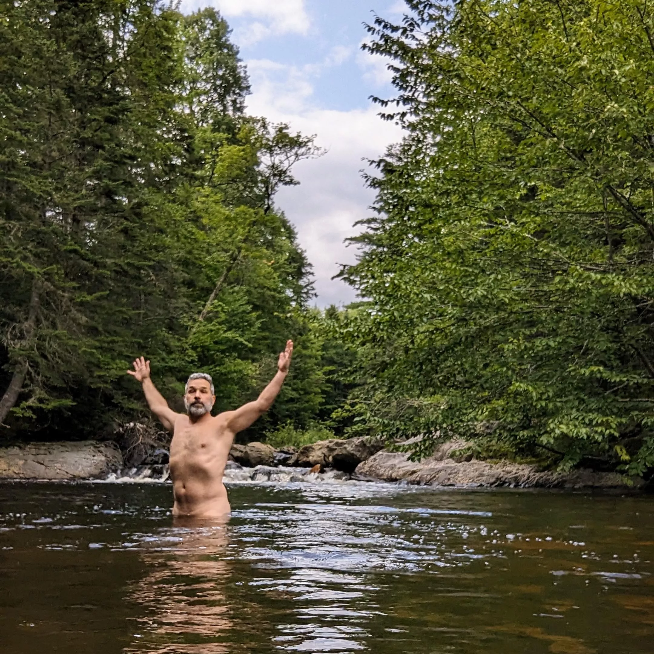 I can only get to the swimming hole once a year and I wasn't going to let cool cloudy weather and cold water stop me.