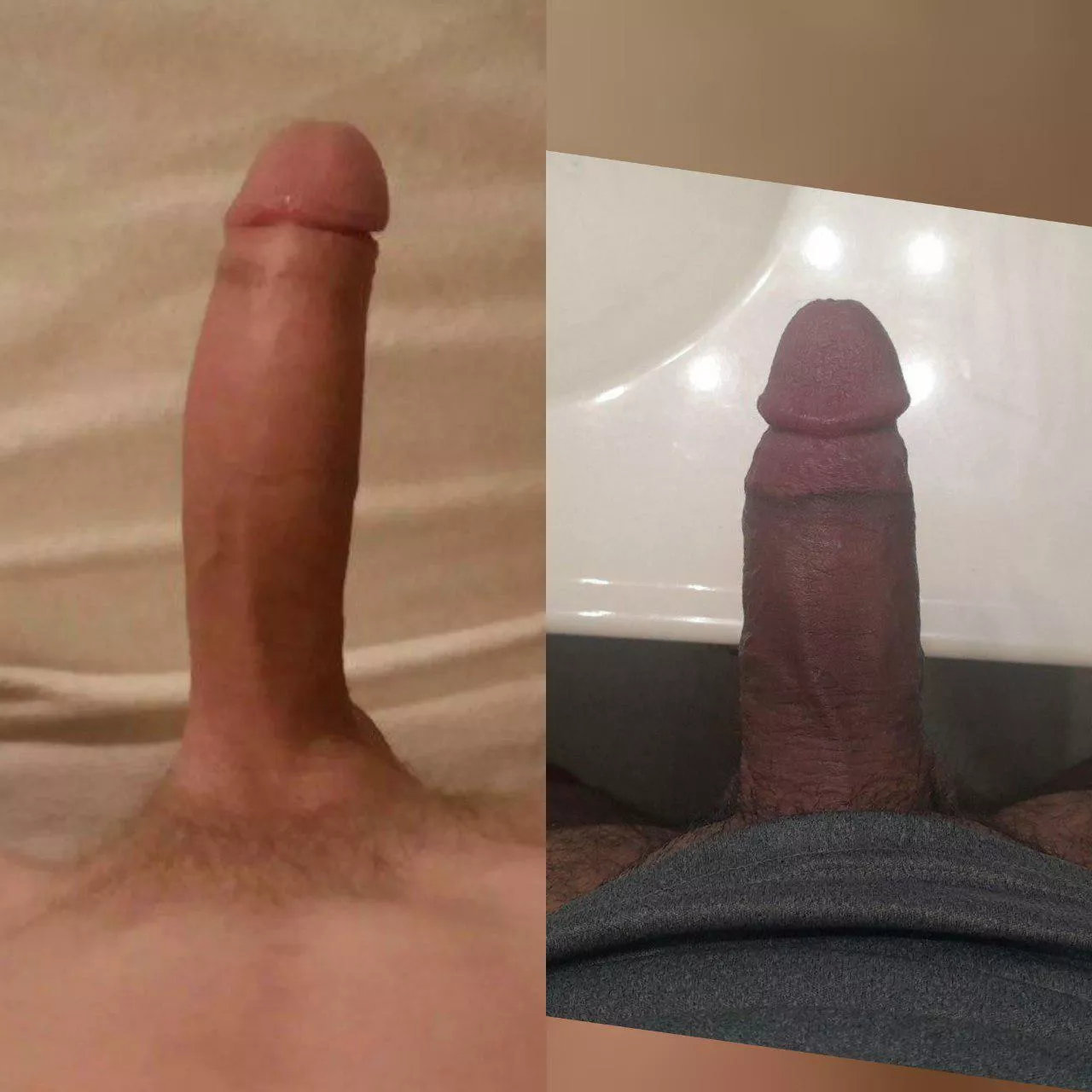 Me(left) vs. u/socalfreak227 compared 😁 He says my dick is huge - I say he has real girthy one!