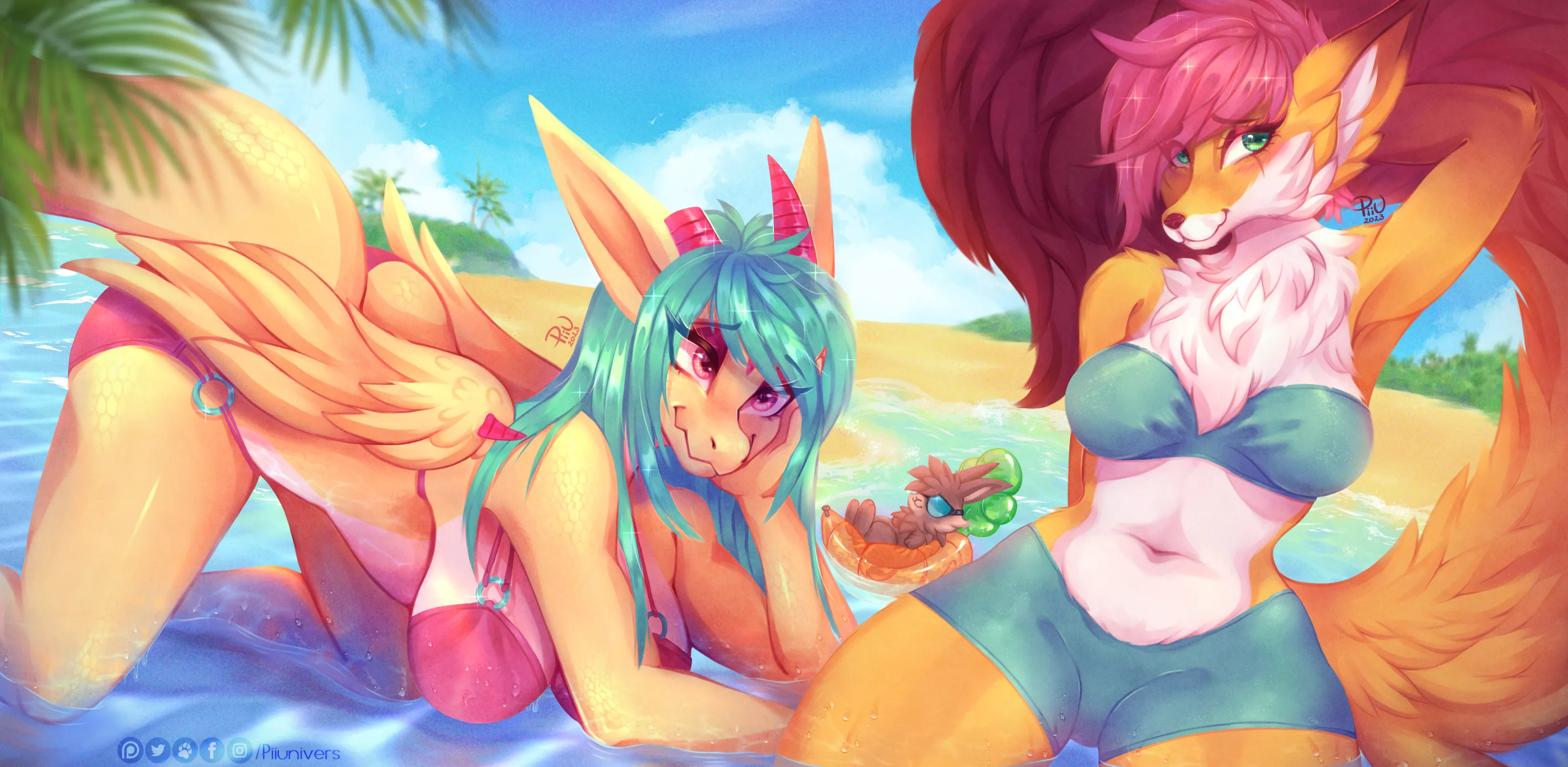 My OCs Mei and Skye at the beach (artist: me Twitter @Piiunivers)