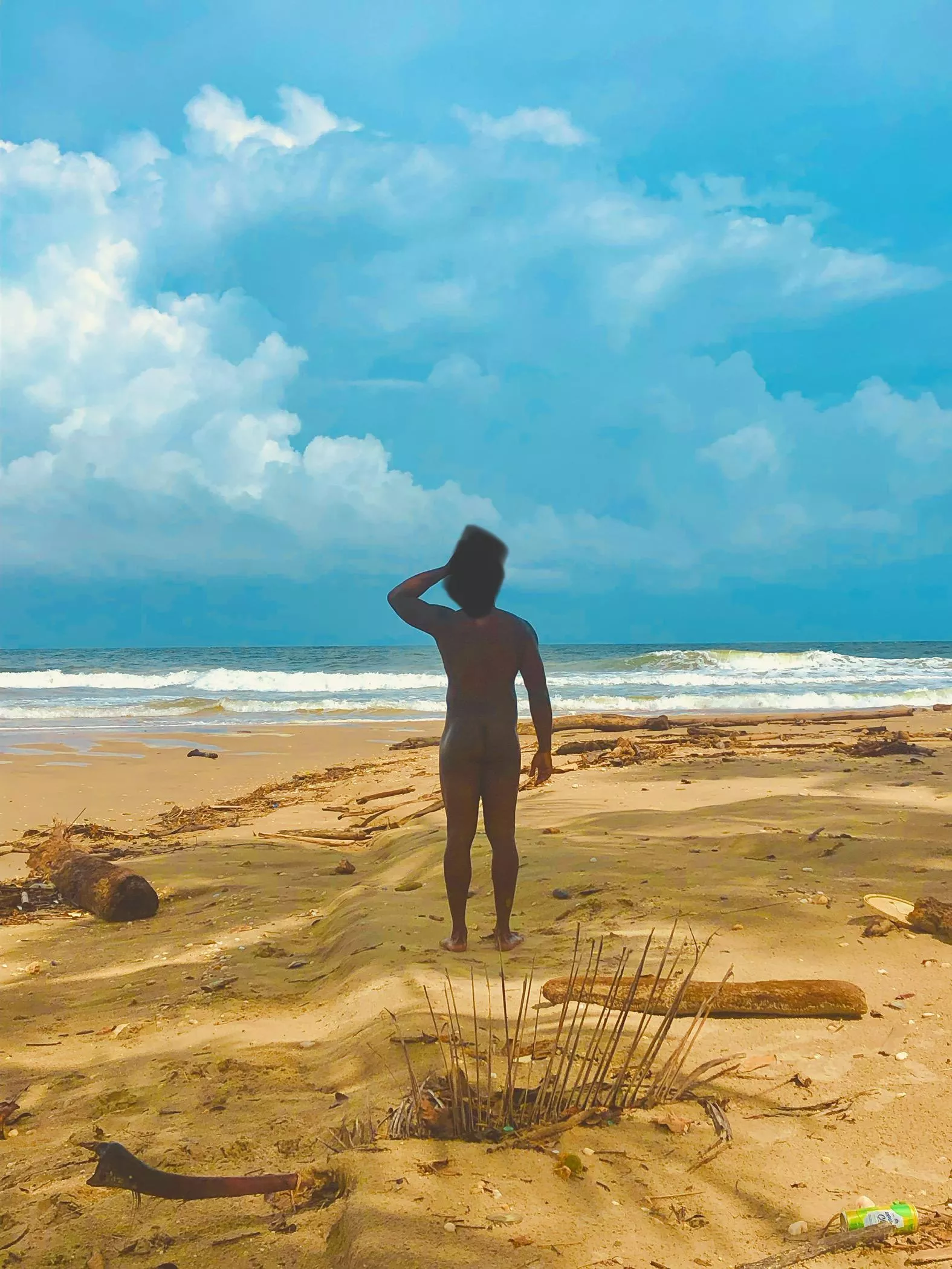 Any where can be a nude beach if you believe. This beach is not a nude beach but at least it was empty.