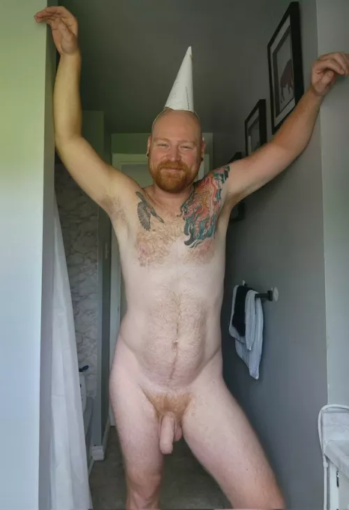 It's my 35th Birthday. I didn't buy a hat in time, so I made from a model release form.