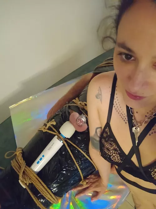 Slave bondage and ballbusting.