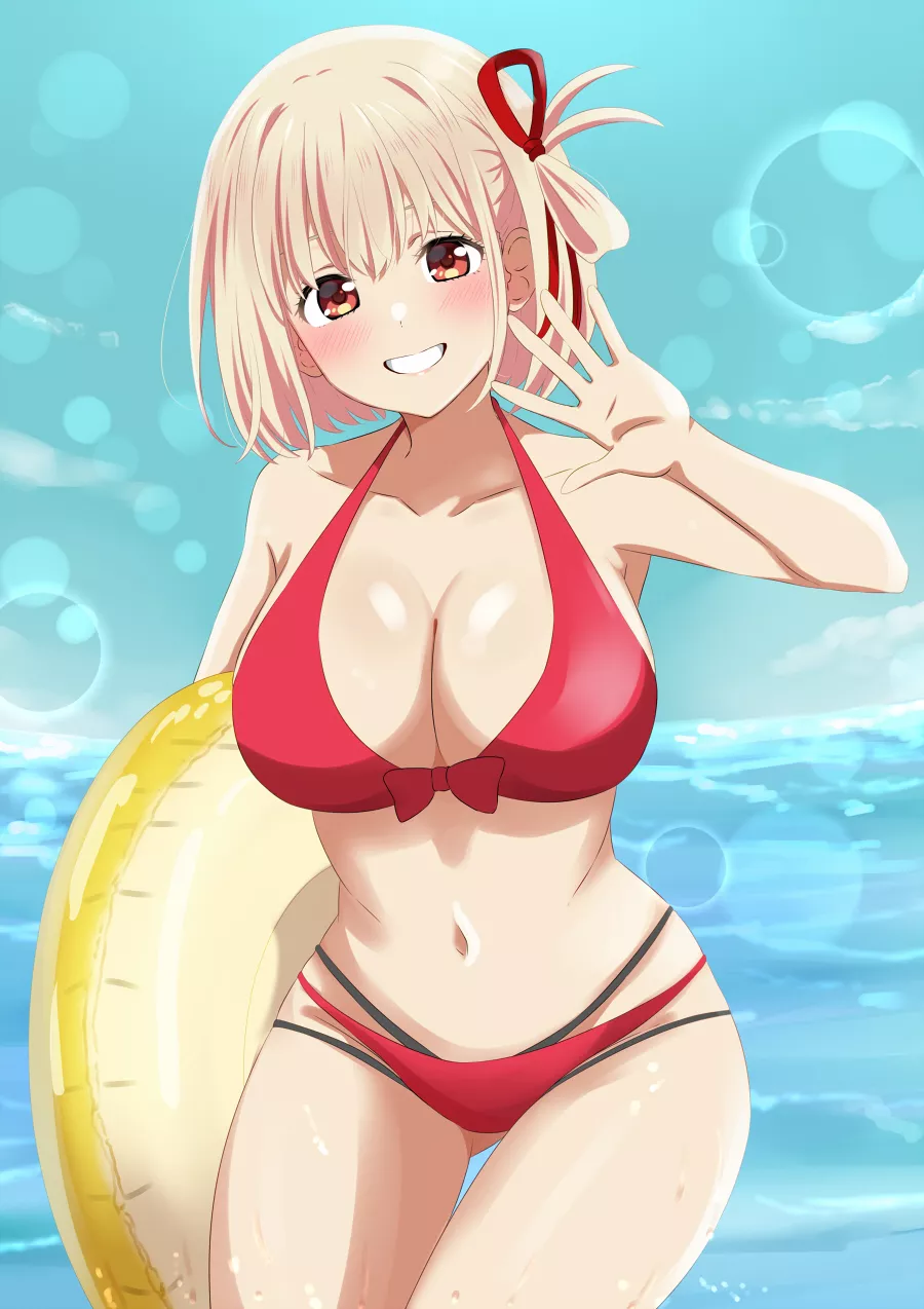 Busty Chisato In Her Red Bikini (Lycoris Recoil)