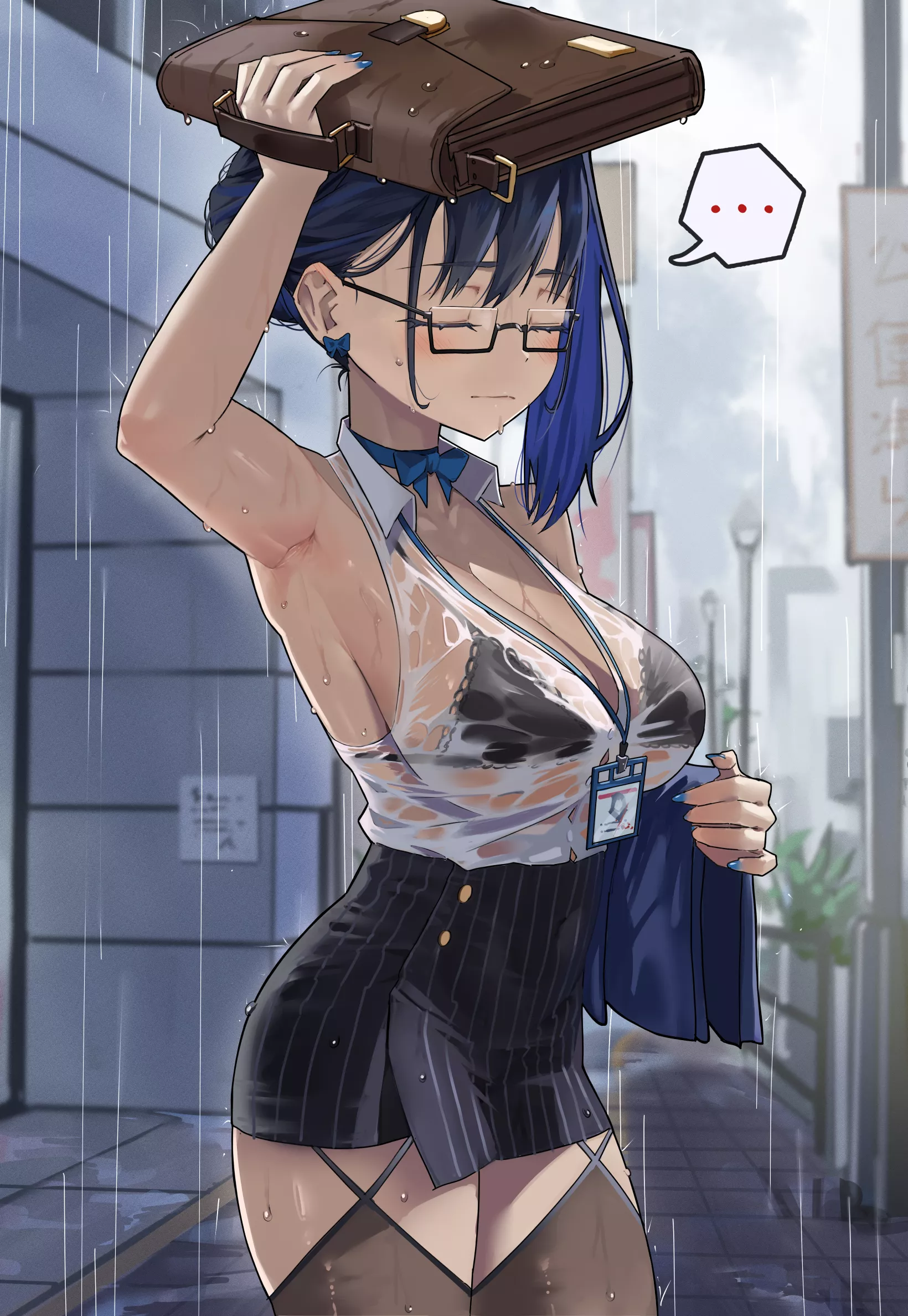 Office Lady Kronii in the rain (Archinoer) [Hololive]