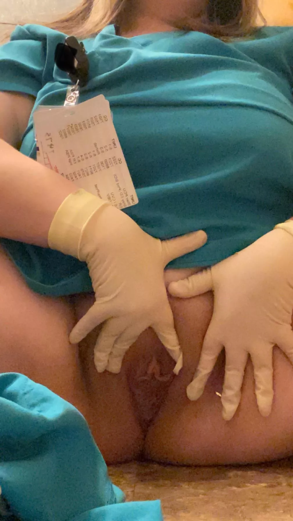 This nurse is looking for a face to sit on while she charts